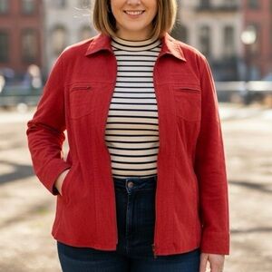 ENCORE Burnt Orange Faux Suede Full Zip Shirt Jacket Shacket Vintage 90s